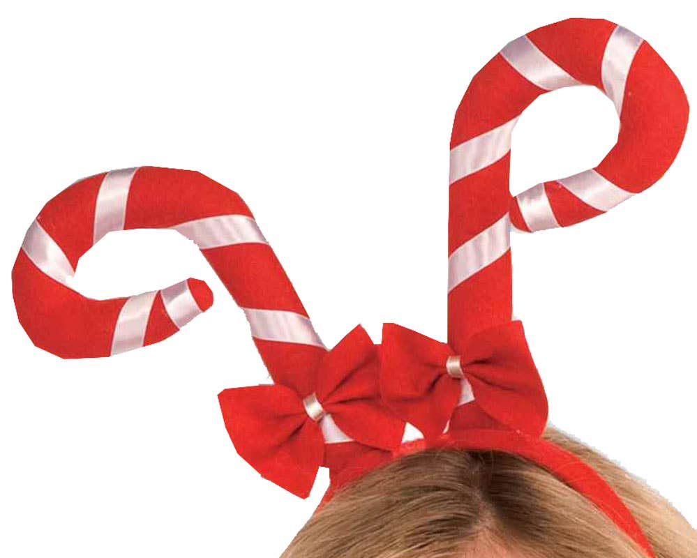 Red and White Striped Christmas Candy Cane Costume Headband - Close Image