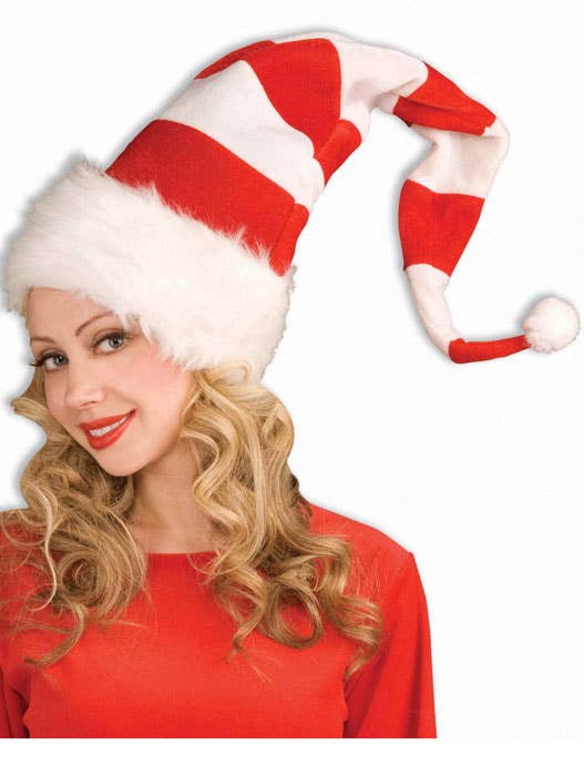 Oversized Red and White Striped Christmas Elf Costume Hat - Main View