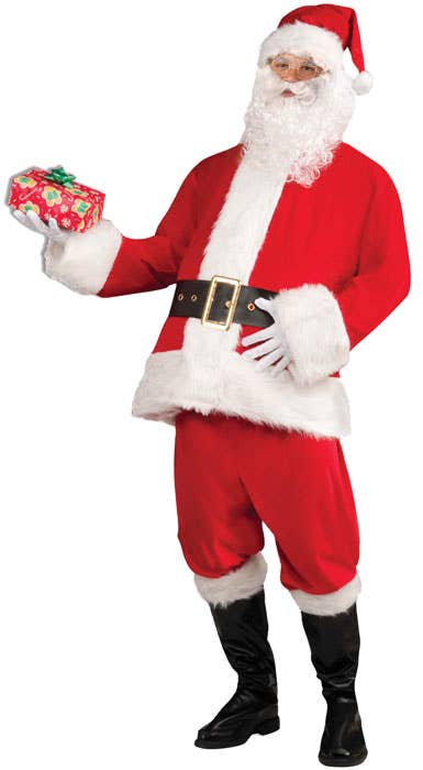 Jolly Men's Red Plush Father Christmas Santa Claus Fancy Dress Costume Main Image
