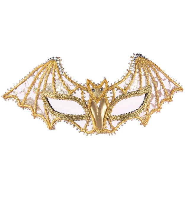 Metallic Gold Lace Bat Masquerade Mask on Headband