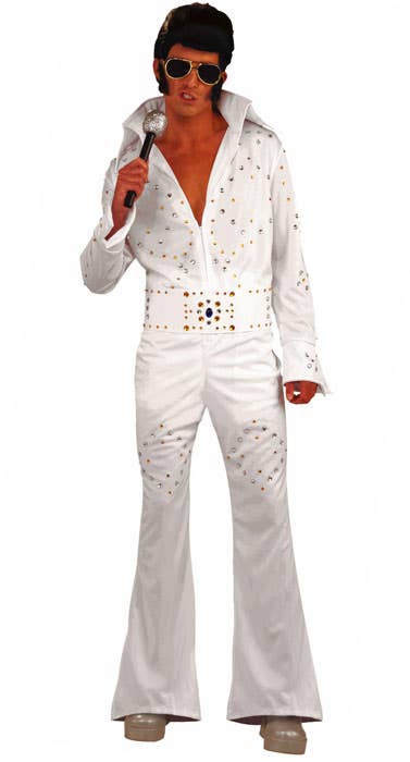 Men's White Flared Vegas Superstar Elvis Presley Costume Jumpsuit Front Image