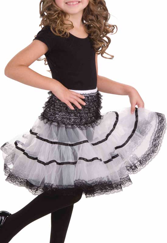 Girl's White and Black Lace Costume Petticoat Front