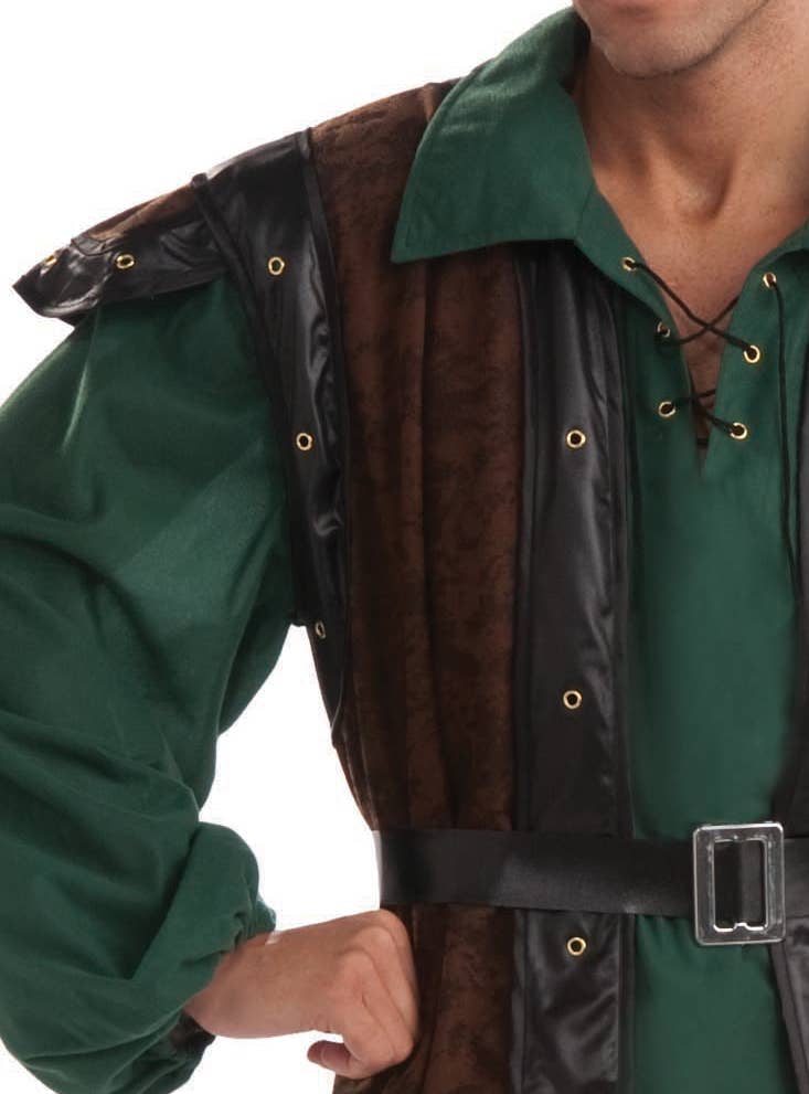 Deluxe Men's Robin Hood Hunter Fancy Dress Costume Close up Shirt