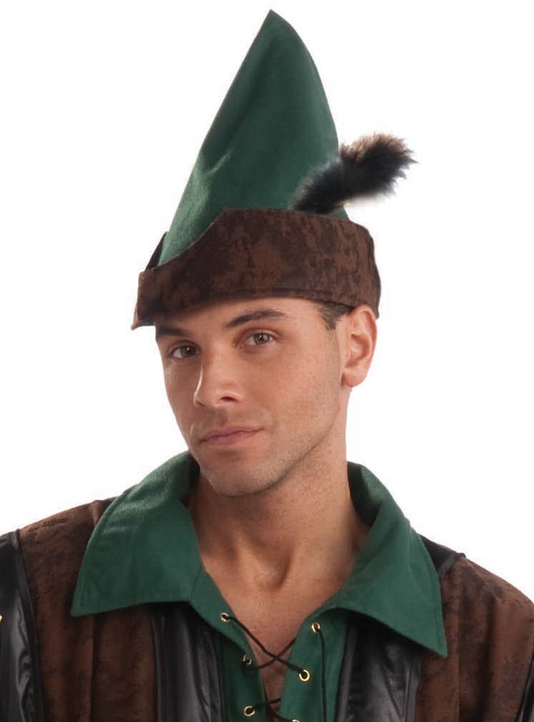 Deluxe Men's Robin Hood Hunter Fancy Dress Costume Close Up Hat