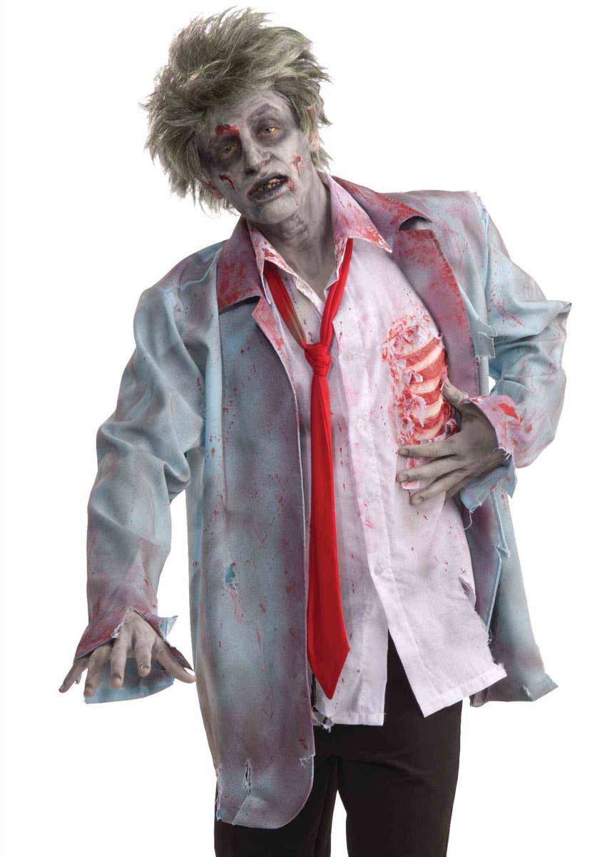 Men's Blood Splattered Zombie Halloween Costume - Close Image