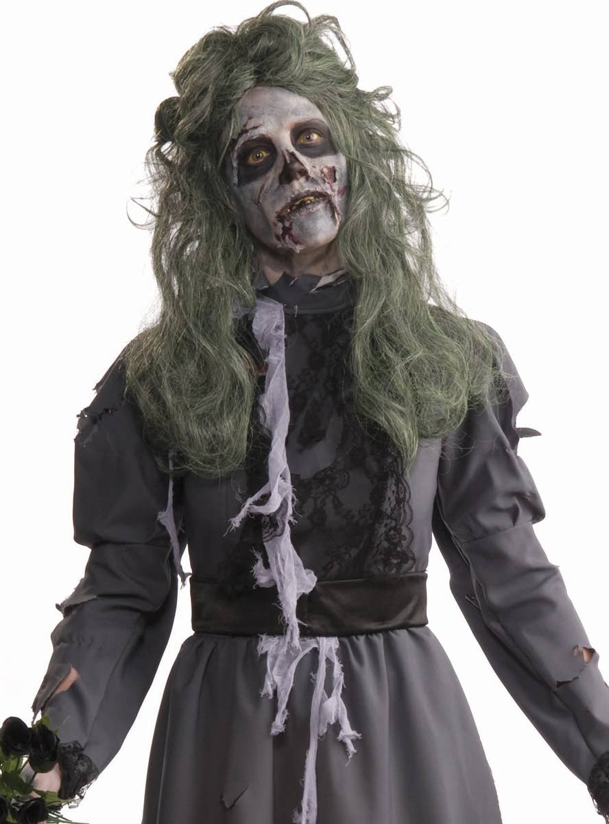 Women's Grey Zombie Lady Halloweeen Dress Up Costume Close Up Image