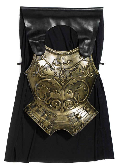 Bronze Roman Chest Plate with Black Vinyl Cape Costume Accessory - Main View