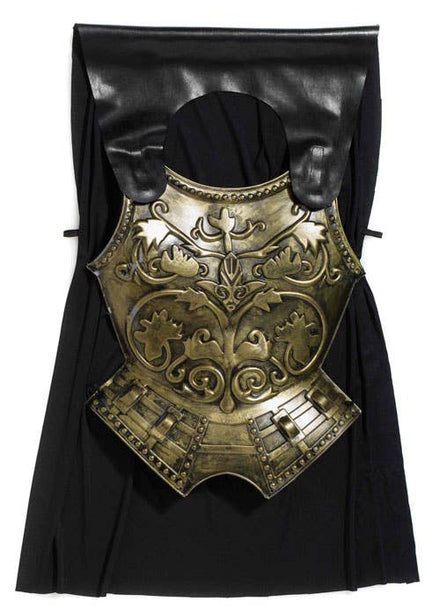 Bronze Roman Chest Plate with Black Vinyl Cape Costume Accessory - Main View