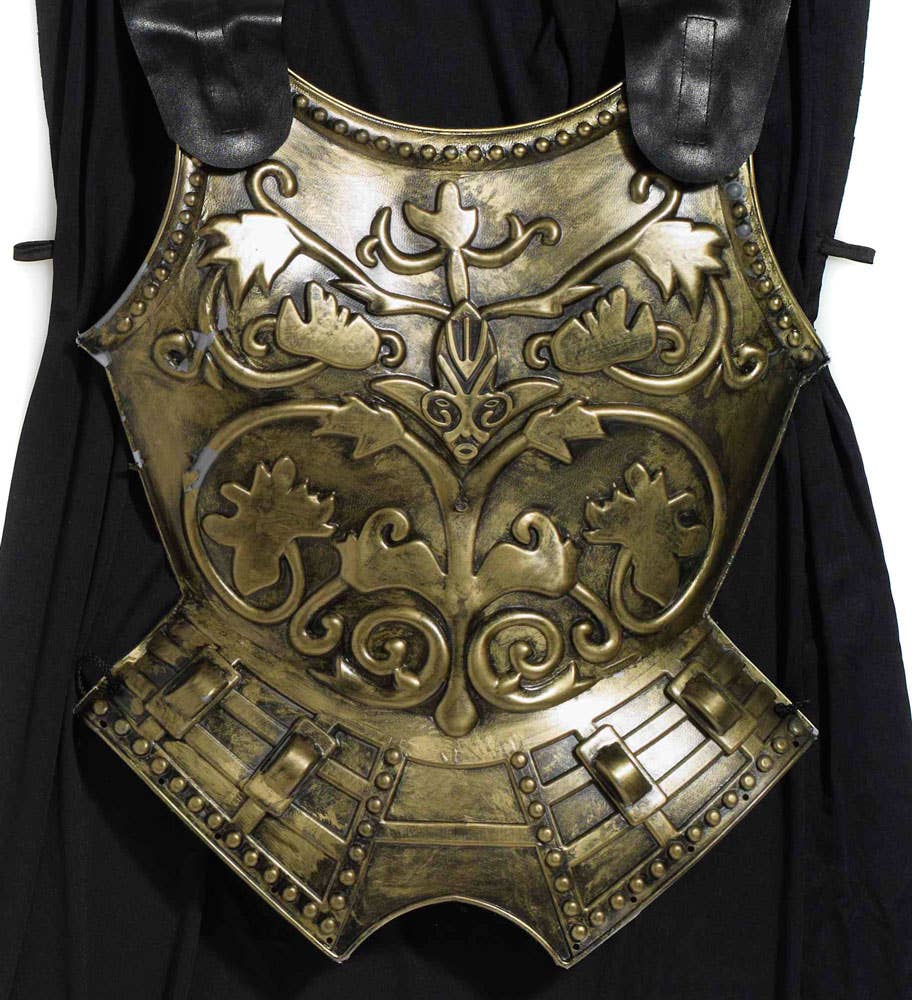 Bronze Roman Chest Plate with Black Vinyl Cape Costume Accessory - Alternative View