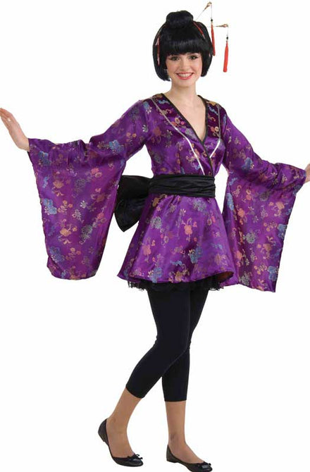 Girl's Purple Geisha Japanese Kimono Costume Front