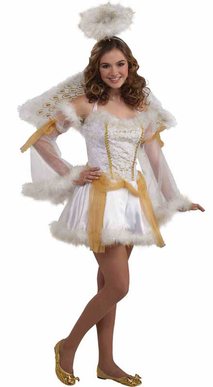 Heavenly Angel Teen Girls White and Gold Costume Front