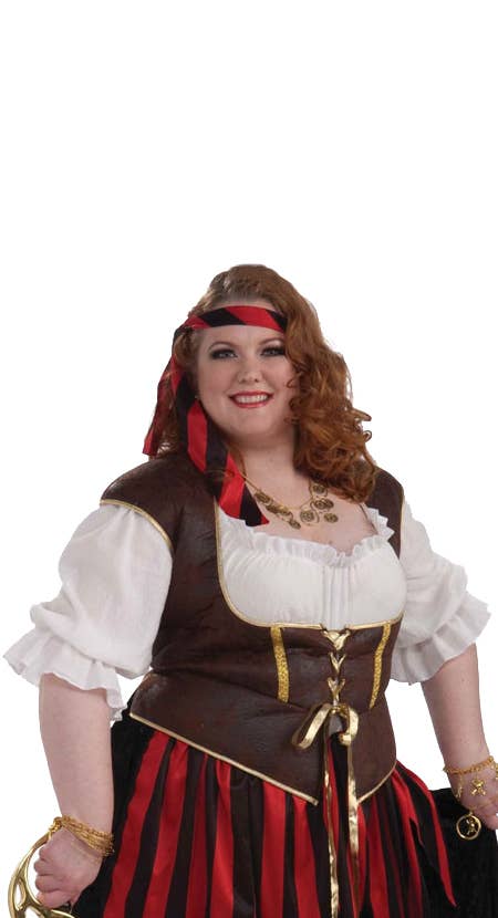 Plus Size Women's Pirate Lady Costume Black and Red Fancy Dress Close Up