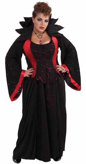 Black and Red Vampire Women's Plus Size Halloween Costume - Front Image