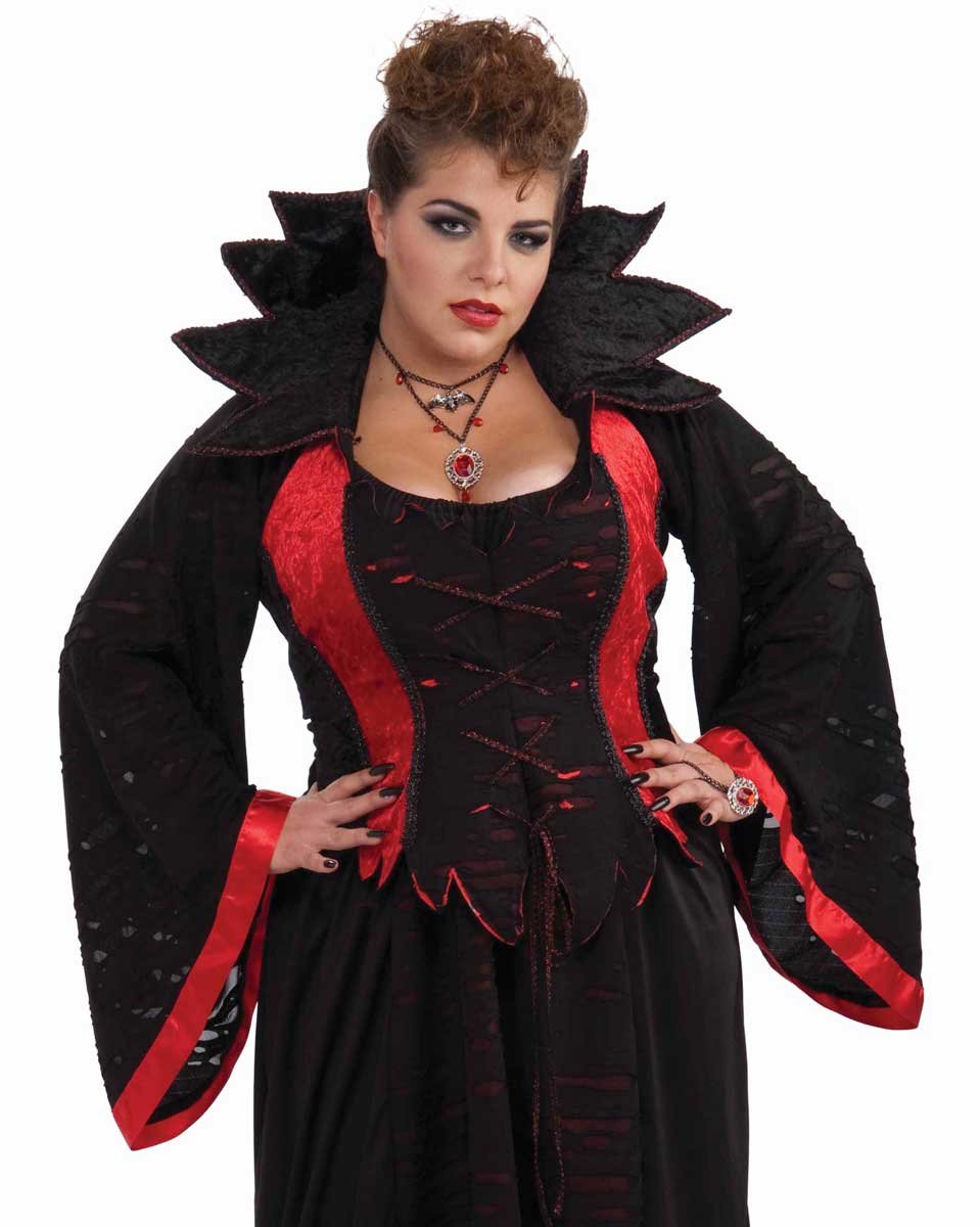 Black and Red Vampire Women's Plus Size Halloween Costume - Alternative Image