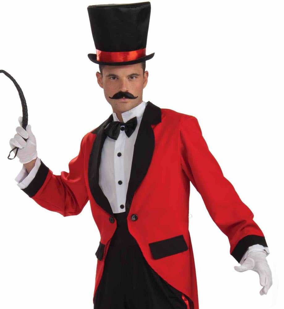 Red and Black Circus Ringmaster Men's Showman Costume - Close Up Image 2