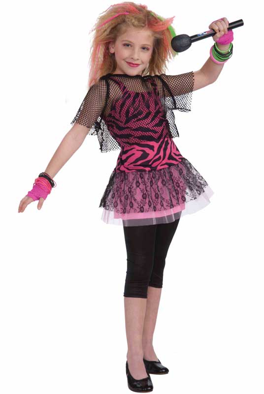 80s Fashion Girl's Pink and Black 1980's Rock Star Costume - Main View