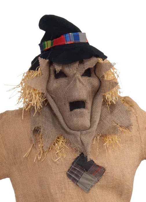 Moulded Plastic Hessian Fabric Scary Scarecrow Halloween Costume Mask - Main View