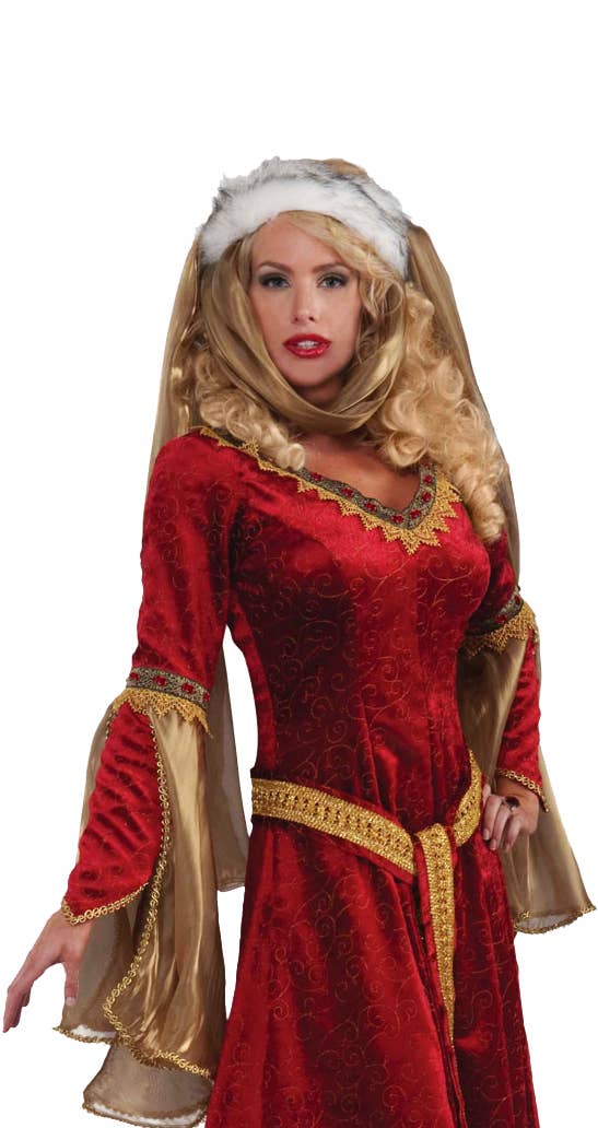 Deluxe Women's Scarlet Red Renaissance Medieval Queen Noble Fancy Dress Costume top Image