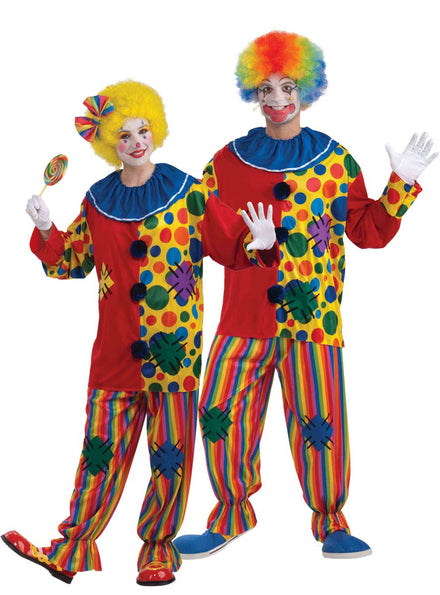 Unisex Adults Colourful Circus Clown Costume Front