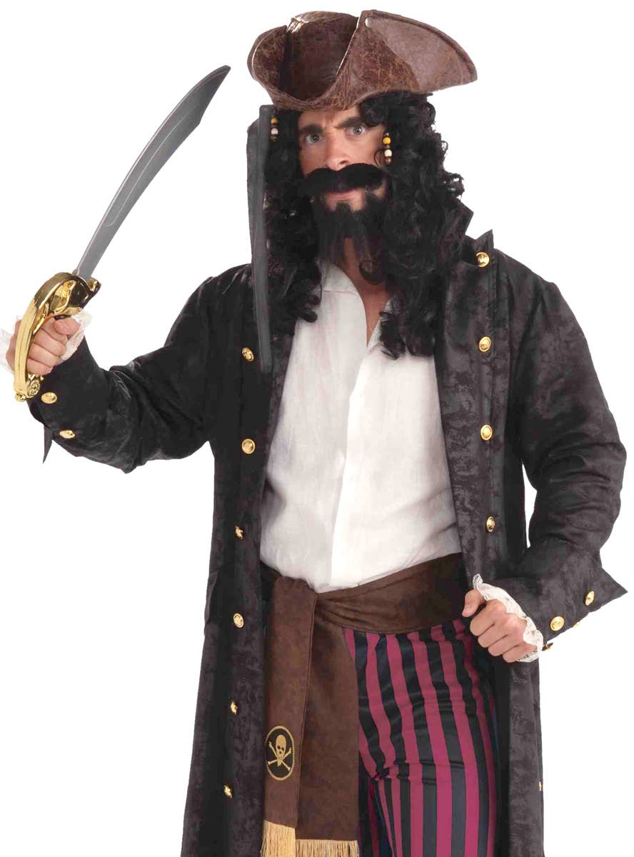 Men's Deluxe Black Pirate Captain Costume Jacket Close Image