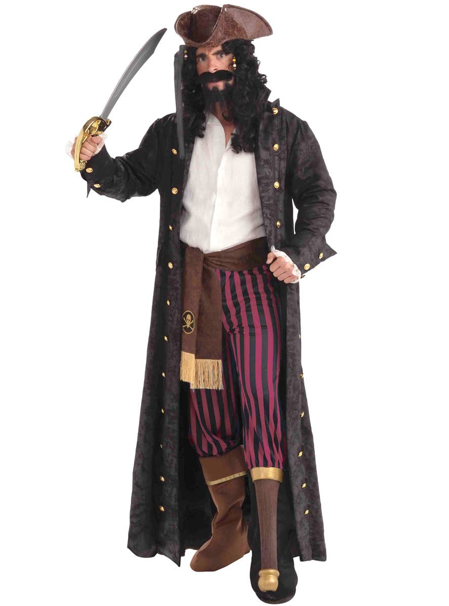 Men's Deluxe Black Pirate Captain Costume Jacket Main Image