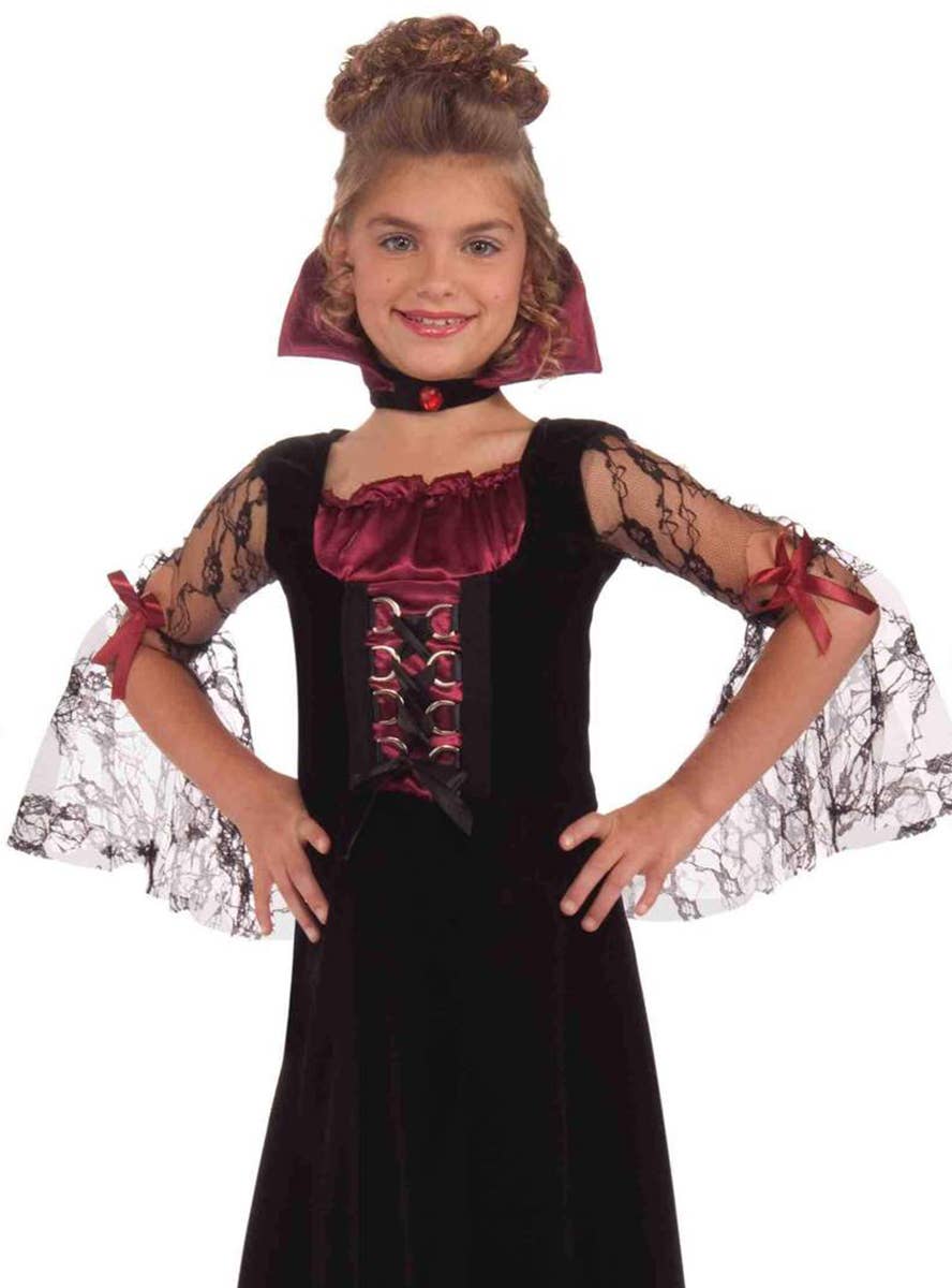 Vampiress Girl's Black Lace Costume - Image 2