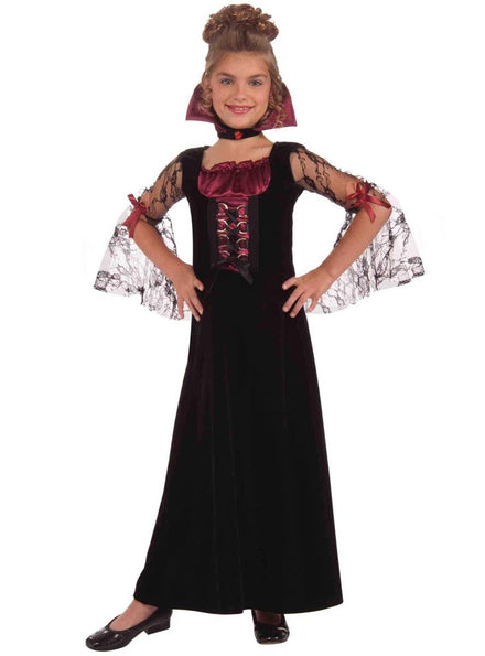 Girl's Black Vampire Fancy Dress Costume - Image 1