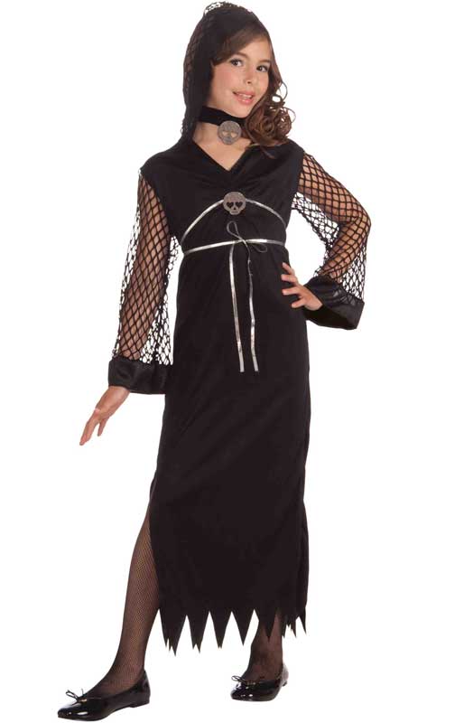 Girl's Evil Sorceress Black Fancy Dress Costume Front View