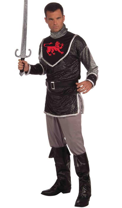 Men's Black and Silver Sir Lancelot Medieval Knight Costume - Main Image