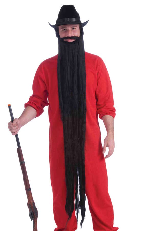 Long Black 48" ZZ Top Costume Beard and Moustache - Alternative View