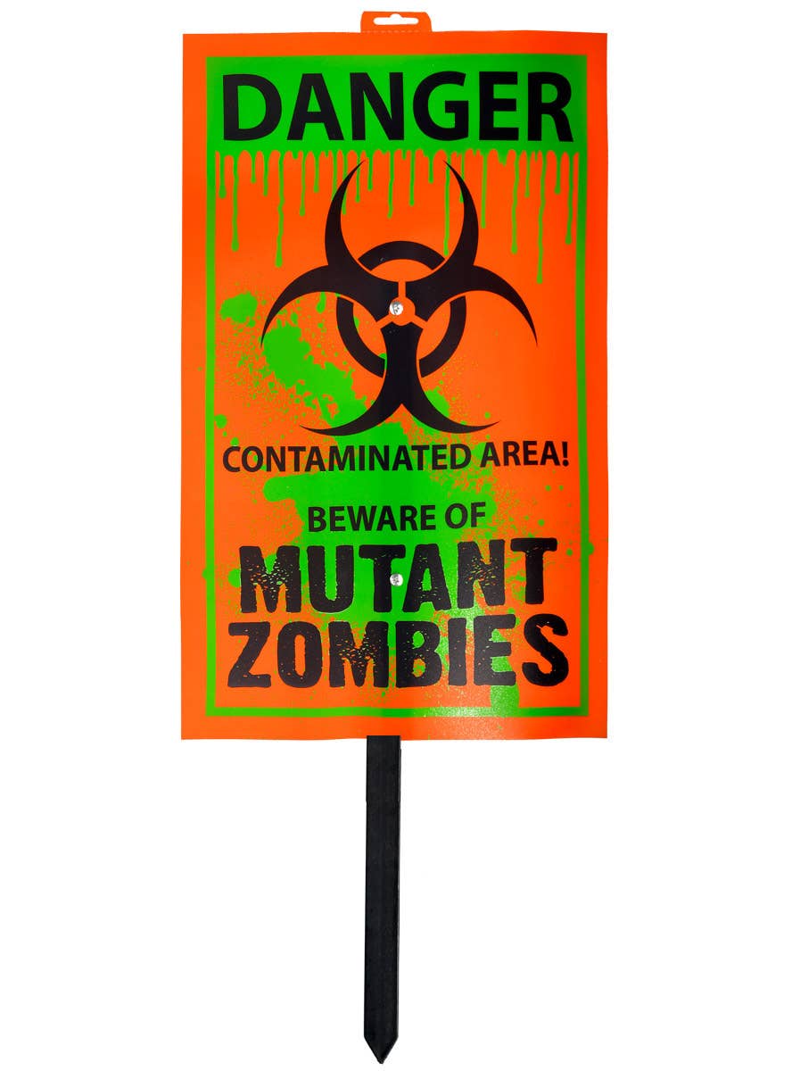 Orange and Green Danger Beware of Mutant Zombies Yard Sign Halloween Prop