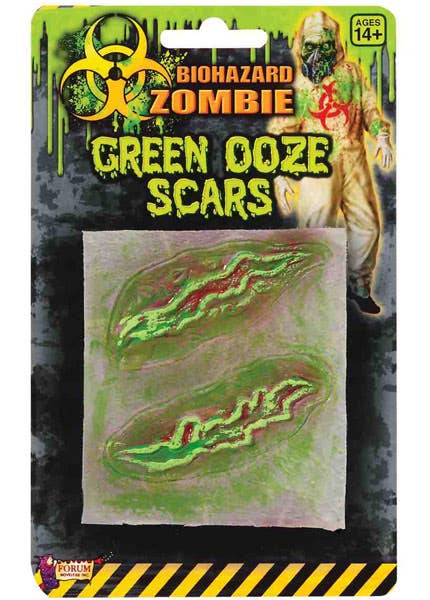 Halloween Horror Biohazard Zombie Green Ooze Scar Prosthetic Twin Pack Costume Accessory Main Image