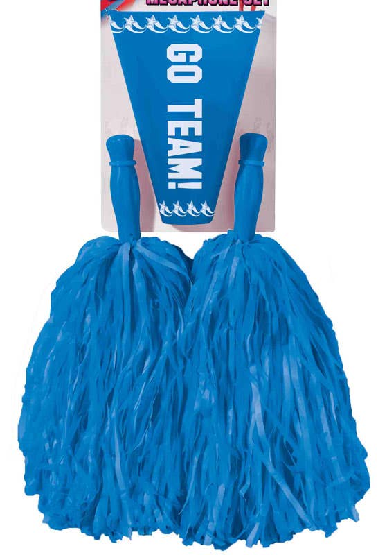 Image of Cheerleader Blue Pom Pom and Megaphone Set - Alternate Image