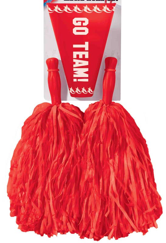 Red Cheerleader Pom Pom and Megaphone  Costume Accessory Set - Alternative View