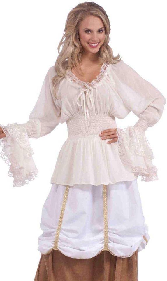 Womens Medieval White Costume Blouse Costume Pirate Shirt Front