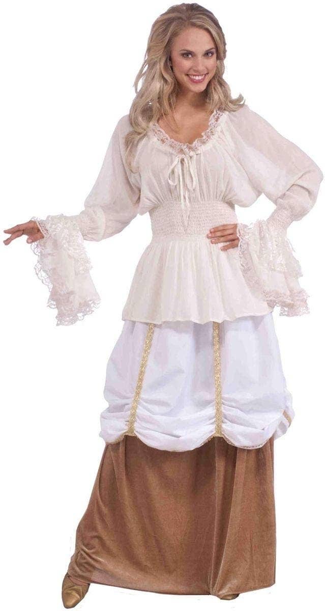 Womens Medieval White Costume Blouse Costume Pirate Shirt Front Close