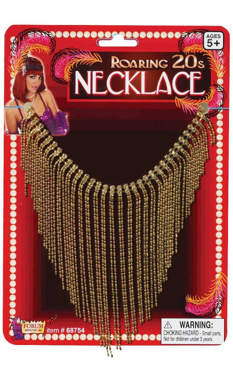Vintage Women's 1920's Gatsby Gold Diamante Necklace Costume Jewellery Accessory Main Image