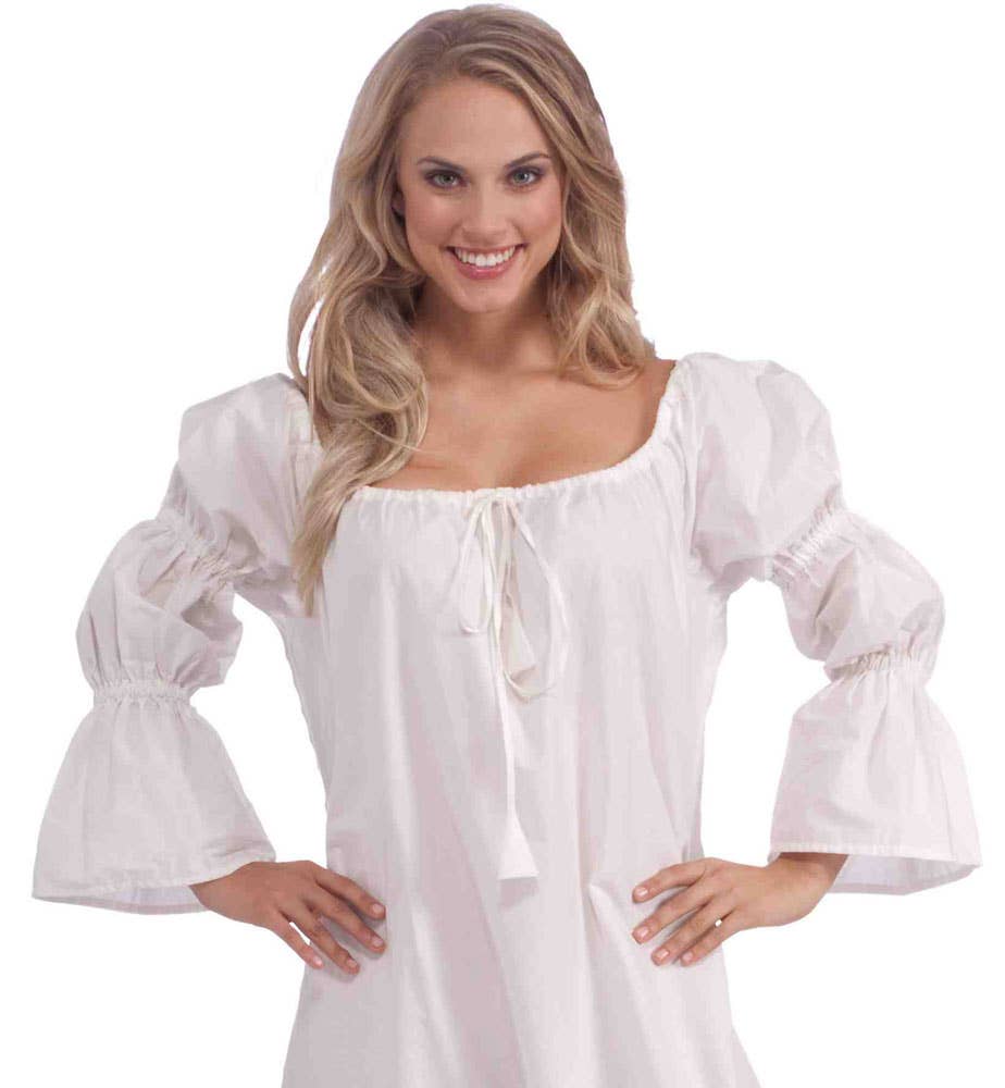 Womens White Medieval Long Costume Chemise - Image Two