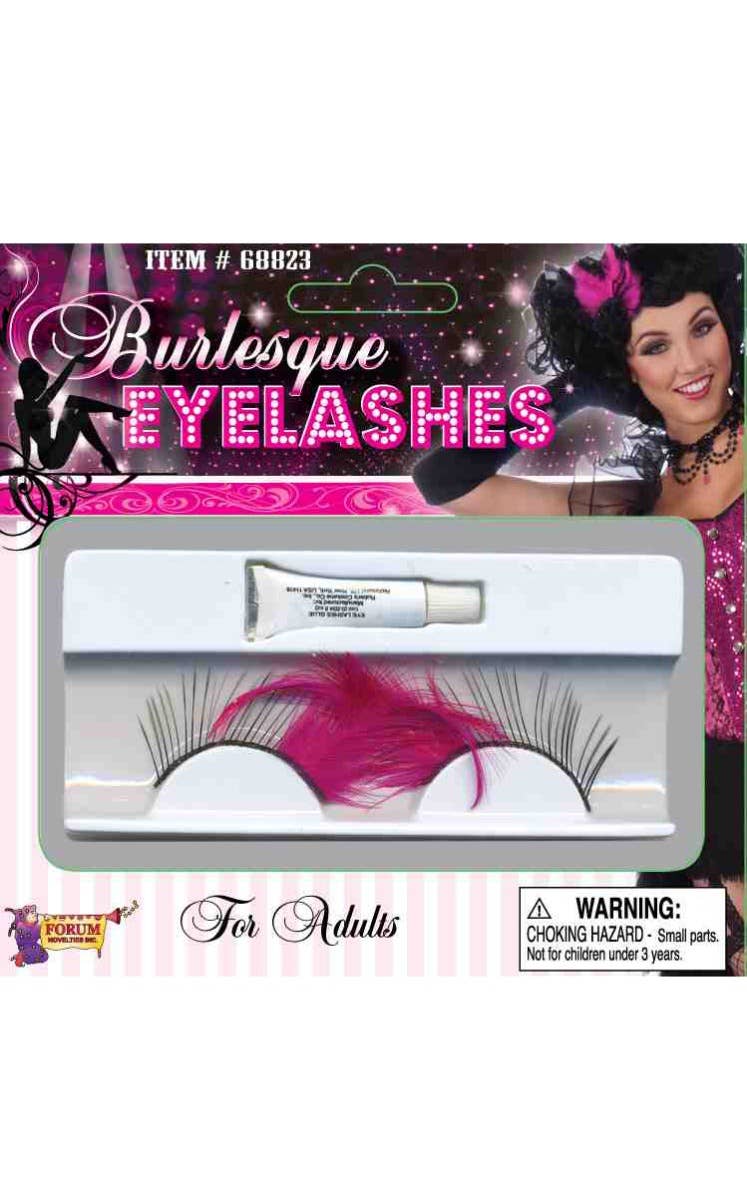 Image of Burlesque Black Eyelashes with Pink Feathers