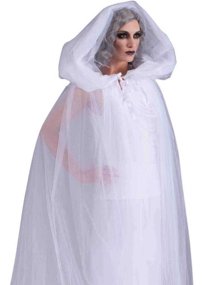 Hooded White Ghost Robe Women's Halloween Costume - Alternative Image