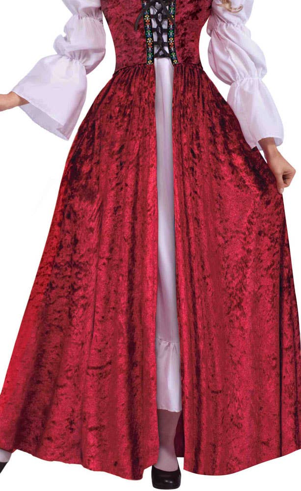 Womens Long Red Renaissance Medieval Maiden Overgown - Close Image