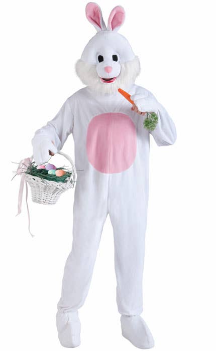 Deluxe Adult's Plush Pink and White Easter Bunny Mascot Costume - Main Image