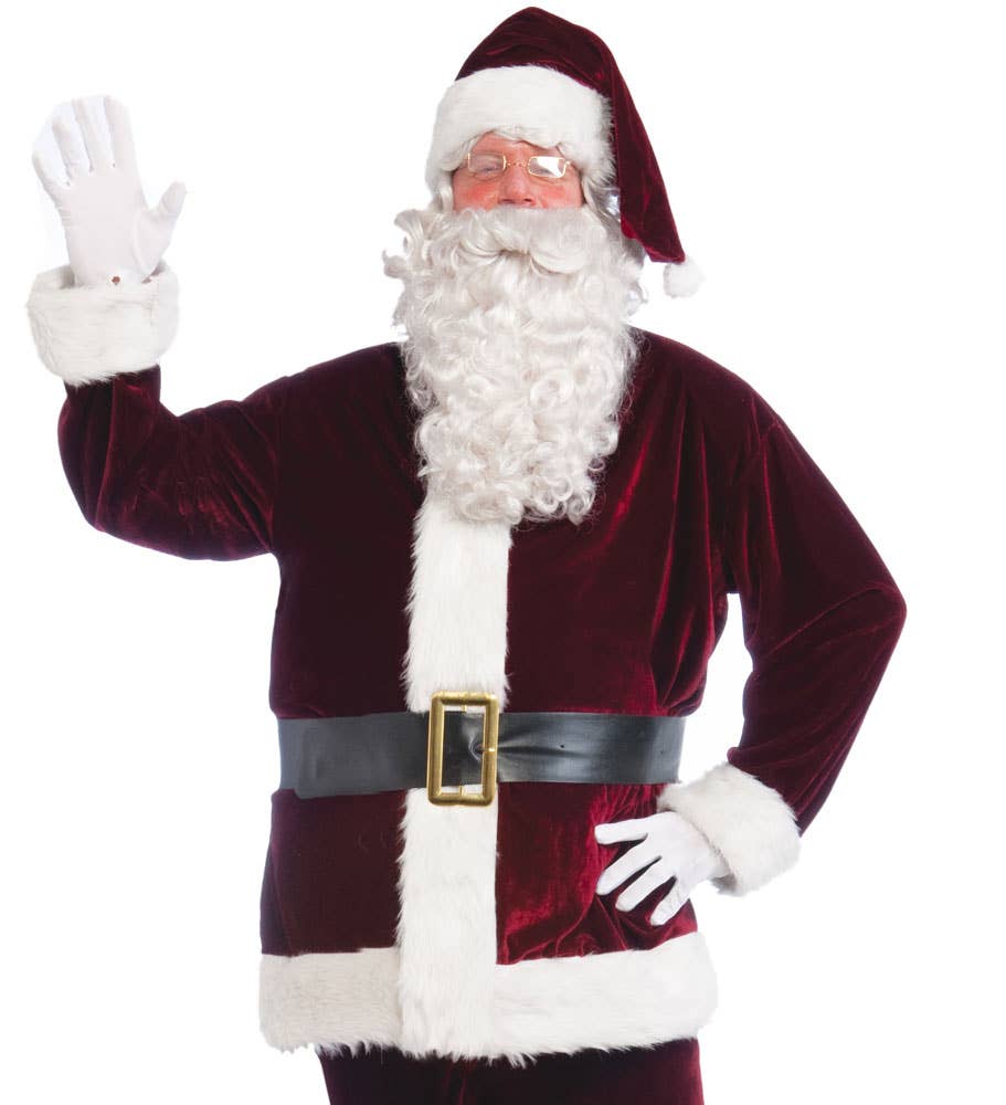 Crimson Red Velvet Men's Santa Claus Christmas Costume - Alternative Image