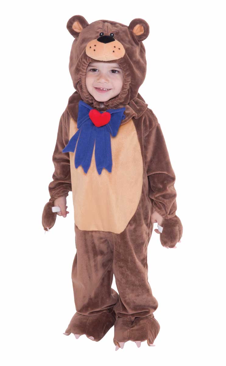 Toddler's Brown Teddy Bear Onesie Costume Front View