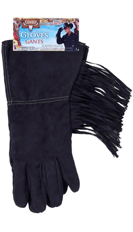 Fringed Black  Faux Suede Cowboy Costume Gloves - Main Image