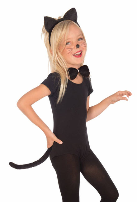 Girl's Black Cat Costume Accessory Set with Ears, Bow Tie and Tail