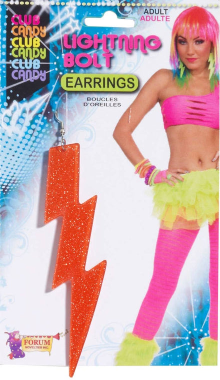 Orange Lightning Bolt 1980's Fluro Earrings 80s Costume Jewellery - Main Image