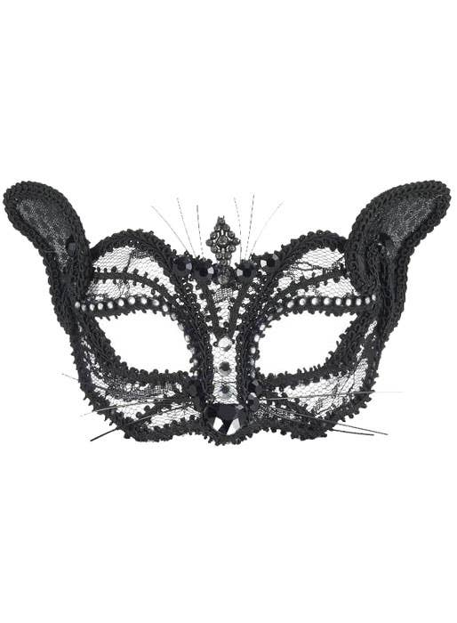 Black Lace Cat Masquerade Mask with Ears