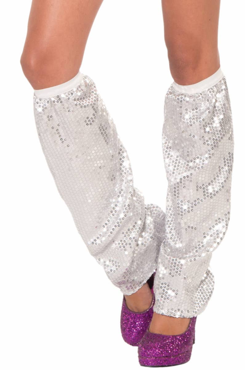 Silver Sequined Boot Covers Disco Costume Accessories Main Image