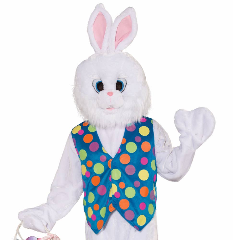 Deluxe Adult's Plush Blue and White Easter Bunny Mascot Costume - Close Image